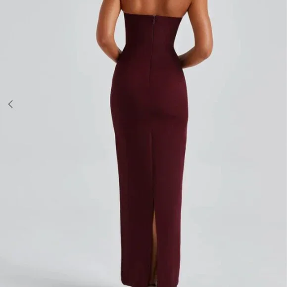 BABYBOO Yulia Maxi Dress Womens Medium Cherry Lacquer Red Split Back Pleat Front - Picture 2 of 8